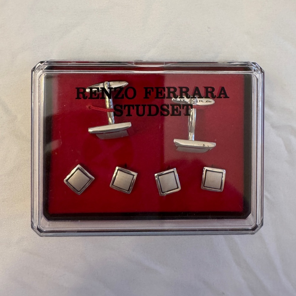 Renzo Ferrara Cufflink and Studs Studset 2-tone silver color NEW NEVER OPENED